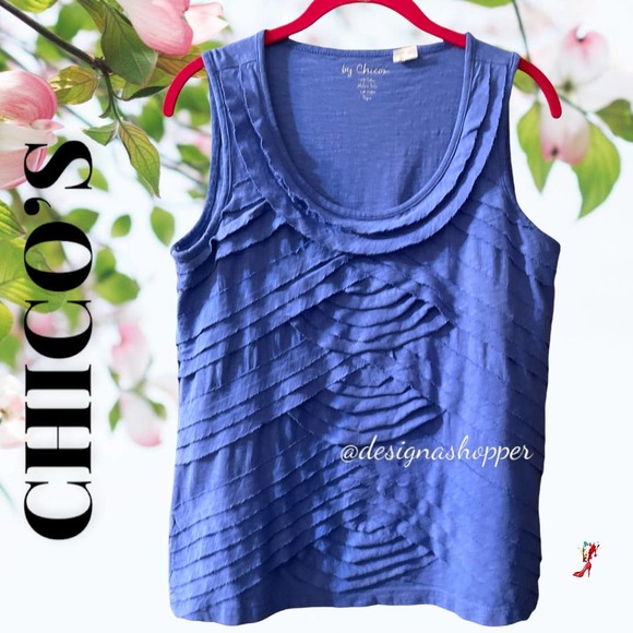 Chico's Pretty Blue Layered Tank Top Unique Layered front Size M/L - Picture 2 of 8